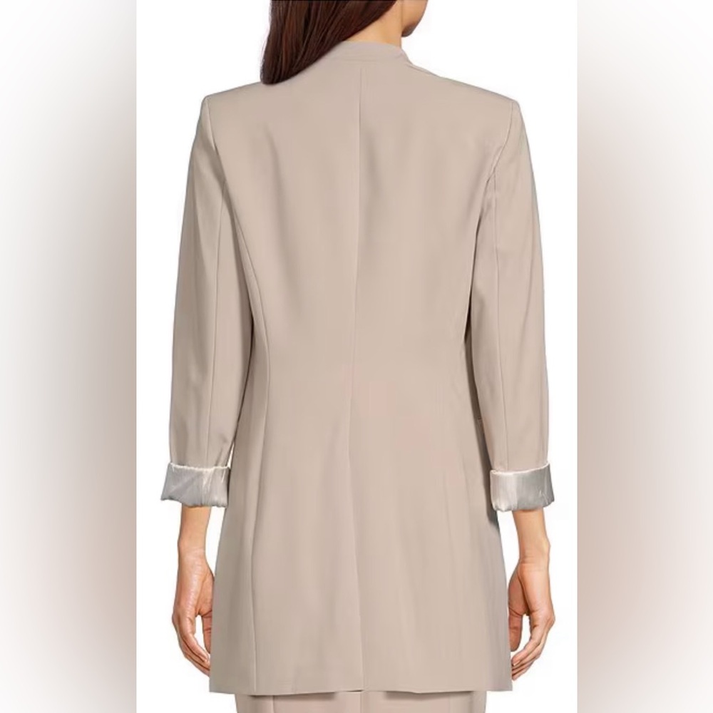 Calvin Klein Contrast Lining Long Roll-Tab Sleeve Open Front Jacket - Picture 3 of 9
